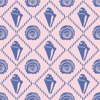 Seamless shell pattern. Blue silhouettes on a pink background, geometric diamond pattern. Vintage background for textiles, covers, wrappers. vector