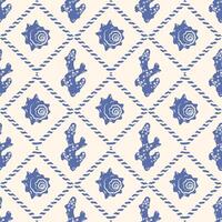 Seamless marine pattern with silhouettes of shells and corals. Blue on a light background. Symmetrical, geometric ornament for textiles, paper and decoration of products. vector