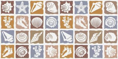 Ornament with silhouettes of shells and corals in a mosaic style. Pattern for decorating various products. vector