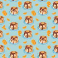 Pancakes with chocolate and oranges vector