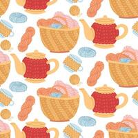 Teapots and yarn pattern design vector