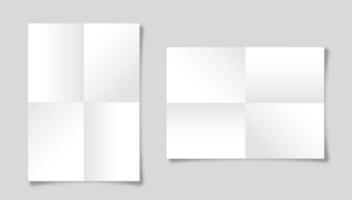 Realistic blank folded paper sheets in A4 size with shadow isolated on gray background. White notebook page. Design template, mockup. illustration. vector