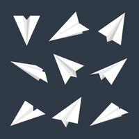 Realistic white paper planes collection. Handmade origami aircraft in flat style. Paper toy for a child. Business concept element, project startup and goal achievement. illustration vector