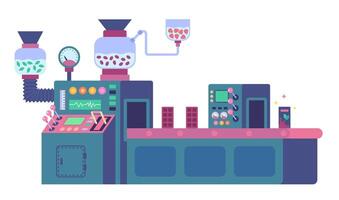 Cartoon Color Chocolate Factory with Automation System Production on Conveyor Belt Concept. vector
