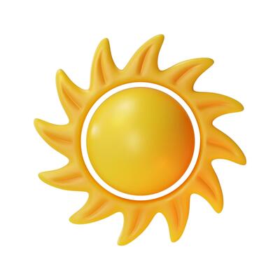 3d Yellow Sun with Rays Space Concept Cartoon Design Style.