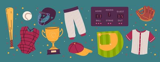 Illustration of baseball equipment and scoreboard vector