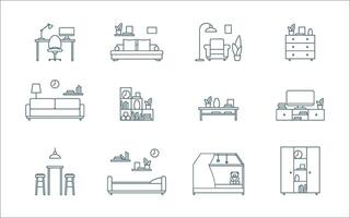 Furniture Object Sign Black Thin Line Icon Set. vector