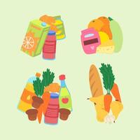 Cartoon Color Different Types Elements Grocery Concept Set. vector