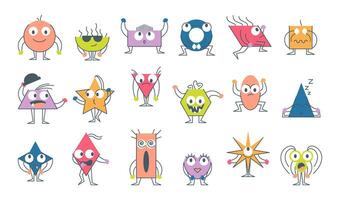 Cartoon Color Kids Geometric Characters with Eyes Set. vector
