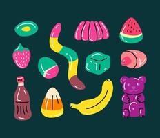 Cartoon Color Different Types Gummy Jelly Candy Icon Set. vector