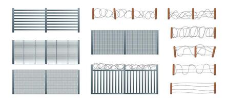 Cartoon Color Different Types Prison Fences Set. vector
