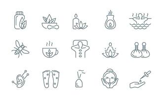 Holistic Medicine Sign Black Thin Line Icon Set. vector