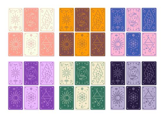 Cartoon Different Colored Reverse Cover Magical Tarot Deck Cards Set.