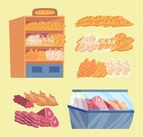 Bakery and meat product display vector