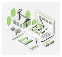 Real Estate Building with Money Coins and Charts 3d Isometric View. vector