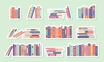 Cartoon Color Book Rows and Stacks Stickers Set. vector