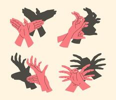 Cartoon Color Different Hand Shadow Puppets Spider, Hare and Deer Set. vector
