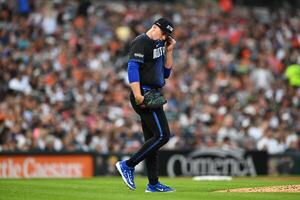 Detroit Tigers starting pitcher Tarik Skubal (29) reacts after giving up a two-run home run to Seattle Mariners center fielder Julio Rodríguez (not pictured) in the fifth inning at Comerica Park. editorial_image