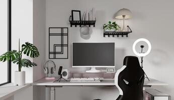 Elegant streaming room setup featuring advanced technology and chic design. 3D render illustration photo