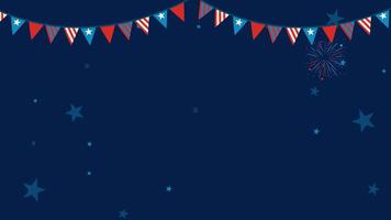 Colorful fireworks burst under festive bunting on a dark blue background, creating a celebratory and vibrant atmosphere video