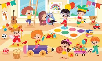 Happy kids playing in a colorful room vector