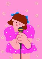 female singer holding microphone and performing on stage, music concert, pop star, and live performance concept vector