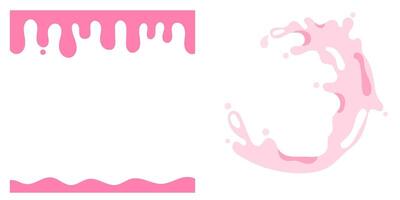 Set of frame borders with melting yogurt or milk and dynamic splashes in motion, creamy liquid design elements for dairy or dessert concept flat illustration vector