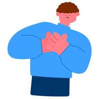 Man touching his chest with a pained expression, indicating heart attack or chest pain flat illustration vector