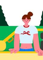 woman leaning out of a car window enjoying nature, travel and freedom lifestyle concept illustration vector
