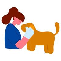 female veterinarian examining dog during pet check up, animal clinic, canine wellness, and veterinary care concept vector