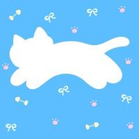 blank cat cutout for text with fishbone, paw and ribbon bow background, transparent frame vector