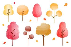 set of autumn trees in watercolor style vector