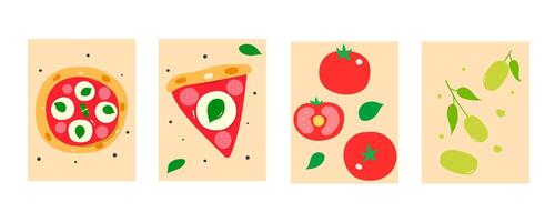 set of italian pizza with tomato and olive for poster and background vector