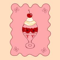 Vintage ice cream sundae with cherry and bow poster background vector