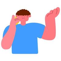 Man talking on phone, gesturing with hand, looking annoyed and upset vector