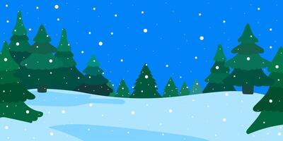 Winter snowy landscape with pine trees and failing snow for holiday and seasonal design vector
