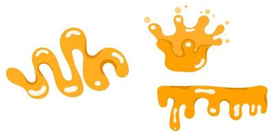 Caramel set with smooth melting texture, smear, and dripping shapes dessert topping concept vector