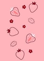 minimal strawberry with flower and leaves floating, fruit decorative element for modern design vector