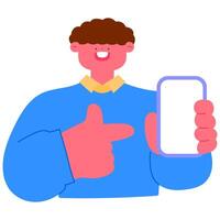 smiling man holding blank smartphone screen for app mockup, advertising, or mobile content concept vector