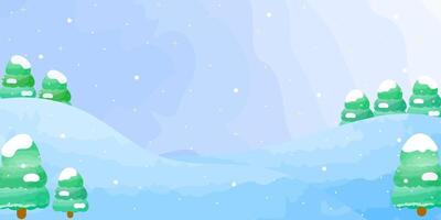 snowy pine forest in winter landscape scene in watercolor vector