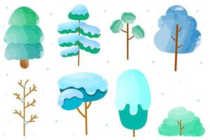set of winter trees in watercolor style vector