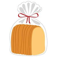 Bread in a clear plastic bag with ribbon bow, bakery packaging concept vector