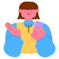 Upset woman looking at her smartphone, showing disappointment and frustration, social media or bad news reaction concept vector