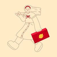 woman walking with suitcase and camera vector