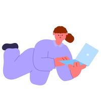 female astronaut floating in zero gravity while using laptop space technology, remote communication, and innovation concept vector