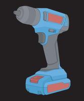 a blue and red cordless drill on a black background vector