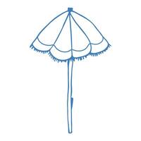 Hand drawn blue beach umbrella in doodle style. Mediterranean summer icon, element for italian print, invitation. Amalfi Ink sketch design. Flat tropical minimalist isolated illustration. vector