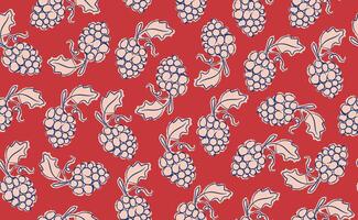 Hand drawn italian food seamless pattern. Color chalk crayon sketch dish with grape. Italy ingredients for menu, cafe, print, in doodle style. Dolce vita illustration on red background. vector