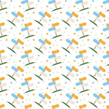 Seamless directional sign pattern for road trip vibes for wayfinding and adventure. vector