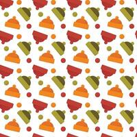 Repeating warm hats design. Seamless knit hat pattern for cozy winter vector